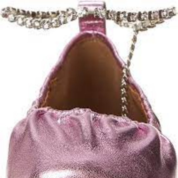 AEROSOLES RACHIE LILAC METALLIC LEATHER BALLET FLATS W/REMOVABLE ANKLE STRAP 9 - Picture 3 of 10